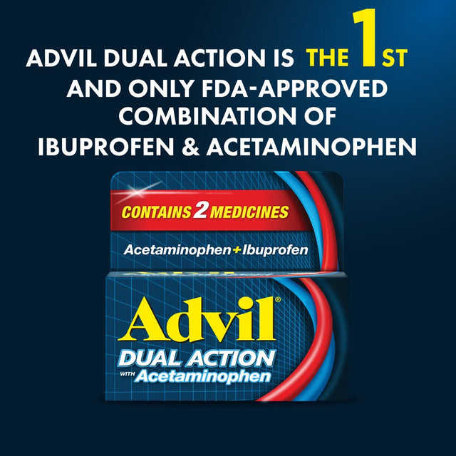 Advil Dual Action with Acetaminophen Pain and Headache Reliever Ibuprofen, Coated Caplets, 144 Count