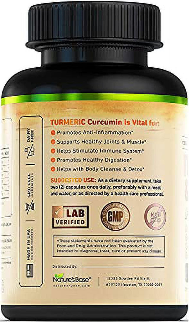 Turmeric Curcumin with Ginger & Apple Cider Vinegar, Bioperine Black Pepper, 95% Curcuminoids, Natural Joint & Healthly Inflammatory Support, Antioxidant Tumeric Supplement, Made in USA, Nature'S Base