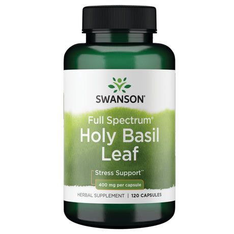 Swanson Holy Basil Leaf (Tulsi) - Stress Support and Emotional Well-Being Supplement - May Support Blood Glucose Levels within the Normal Range - (120 Capsules, 800Mg Each)