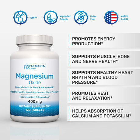 Magnesium 400Mg [High Potency] Supplement - Magnesium Oxide for Immune Support, Muscle Recovery, Leg Cramps, Relaxation - 120 Tablets