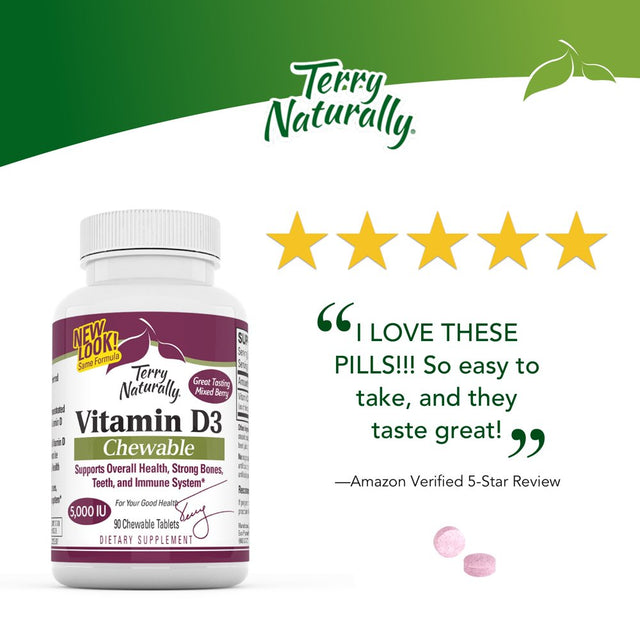 Terry Naturally Vitamin D3 - 125 Mcg Cholecalciferol, 90 Chewable Tablets - Supports Strong Bones