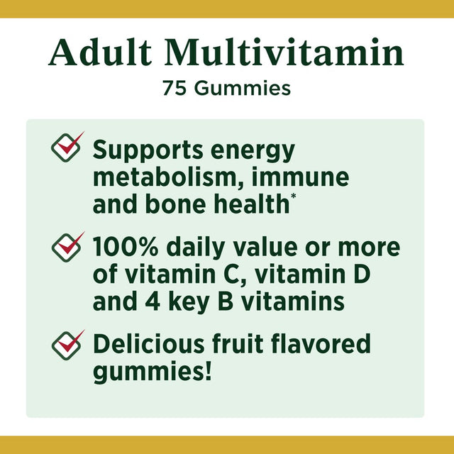 Nature'S Bounty Adult Multivitamin Gummies, Multi-Flavored Vitamins, 75 Ct