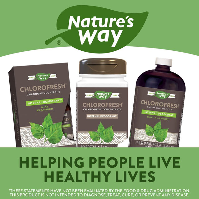 Nature’S Way Chlorofresh Chlorophyllin Concentrate, Supports Detoxification Pathways*, Chlorophyllin Copper Complex, Supports Healthy Skin*, Internal Deodorant*, 100 Mg per Serving, 90 Softgels