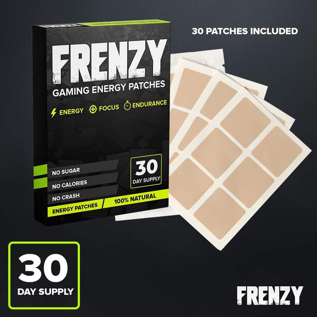 Wellness Tree Frenzy Gaming Patches - Energy, Focus and Endurance - Focus and Reaction - Streamers & Gamers 100% Natural Patch (30 Day Supply)