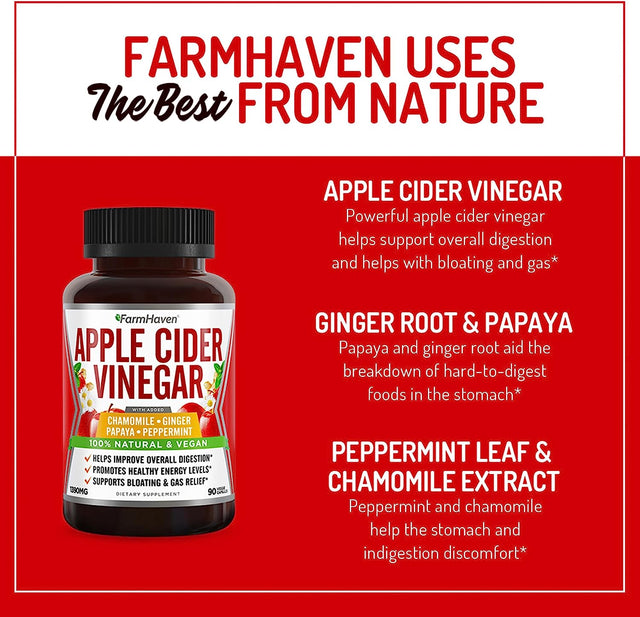 Apple Cider Vinegar Capsules with Ginger, Papaya & Chamomile | 1390Mg | Improves Digestion, Energy, Immunity | Soothes Gas & Bloating Issues | like with Mother | Non-Gmo & 100% Natural | 90 Capsules