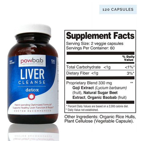 Powbab Liver Cleanse Detox & Repair Md Patent Pending Formula for Health Support Aid - 120 Caps