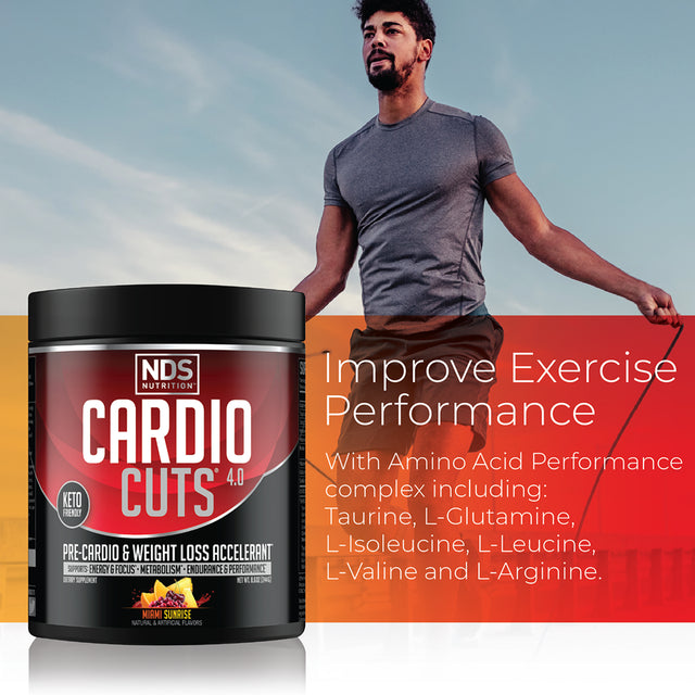 NDS Nutrition Cardio Cuts 4.0 Pre Workout Supplement - Advanced Weight Loss and Pre Cardio Formula with L-Carnitine, CLA, Mcts, L-Glutamine, and Safflower Oil - Miami Sunrise (40 Servings)