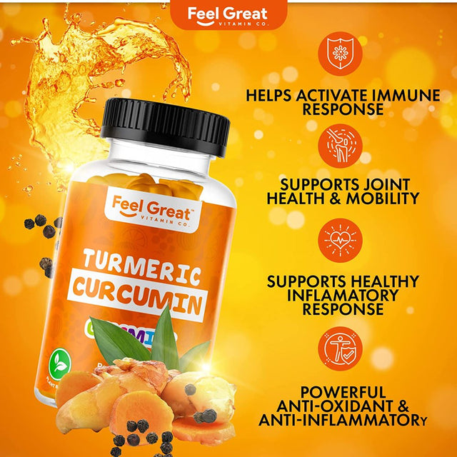 Turmeric Gummies | Turmeric Curcumin Extract | Chewable Turmeric Supplement | Vegan, Non-Gmo, Gluten Free | Support Joint Health & Inflammatory Responses