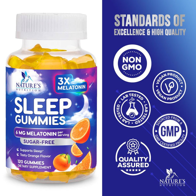 Sleep Melatonin Gummies for Adults Sugar Free - Natural Melatonin Sleep Gummy, Extra Strength Gummy Supplements, Sleep Support Vitamin Supplement, Vegan, Gelatin Free, Non-Gmo, 6Mg, 120 Sleep Gummies