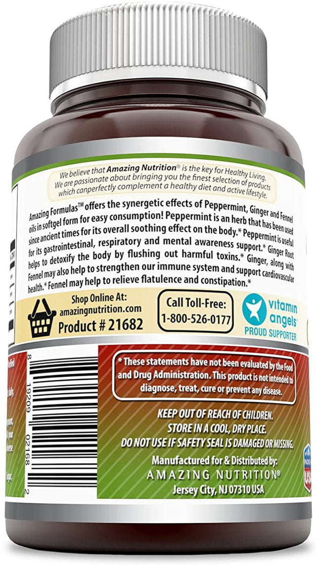 Amazing Formulas- Peppermint, Ginger and Fennel Dietary Supplement - 363 Milligrams - 120 Softgels (Non-Gmo,Gluten Free) - Supports Digestive Functions - May Soothe Upset Stomach