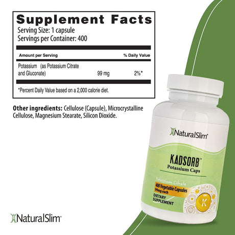 Naturalslim Kadsorb® Potassium Citrate Capsules - Supports Electrolyte Balance & Normal Ph 400 Ct