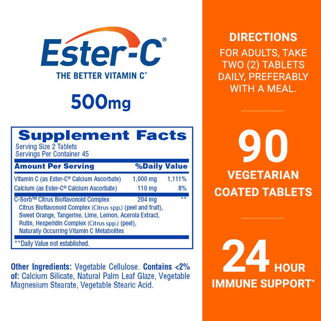 Ester-C 500 Mg 24 Hour Vitamin C Tablets for Immune Support, 90 Count