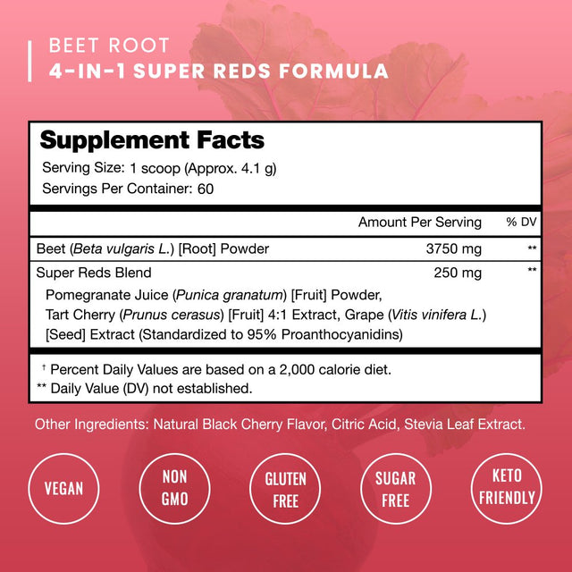 Nutrachamps Beet Root Powder Circulation Supplement | Superfood Powder Nitric Oxide Supplement with Beetroot Juice, Super Reds Powder & Grape Seed Extract | No Sugar Beet Supplement