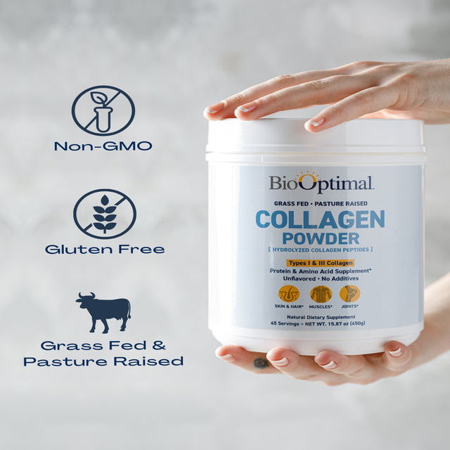 Biooptimal Collagen Powder, Collagen Peptides, Collagen Peptides Powder, Grass Fed & Pasture Raised (45 Day Supply)