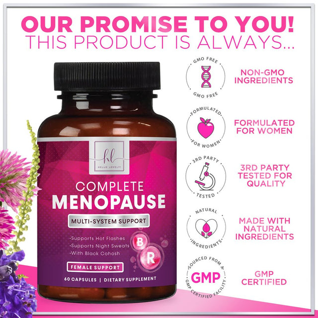 Hello Lovely! Menopause Relief for Women - Complete Menopause Supplements for Hormone Support, Energy, Hot Flashes & Night Sweats W/Black Cohosh, Non-Gmo Menopause Support Vitamins - 60 Capsules