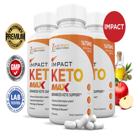 (3 Pack) Impact ACV MAX Pills 1675 MG Stronger than Gummies Advanced Keto Support 180 Capsules