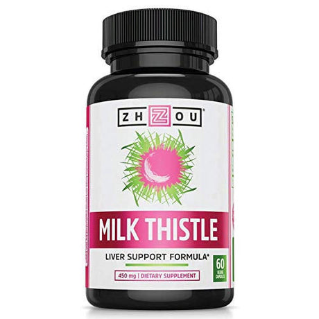 Zhou Milk Thistle Standardized Silymarin Extract for Maximum Liver Support | Detox, Cleanse & Maintain | 60 Tablets