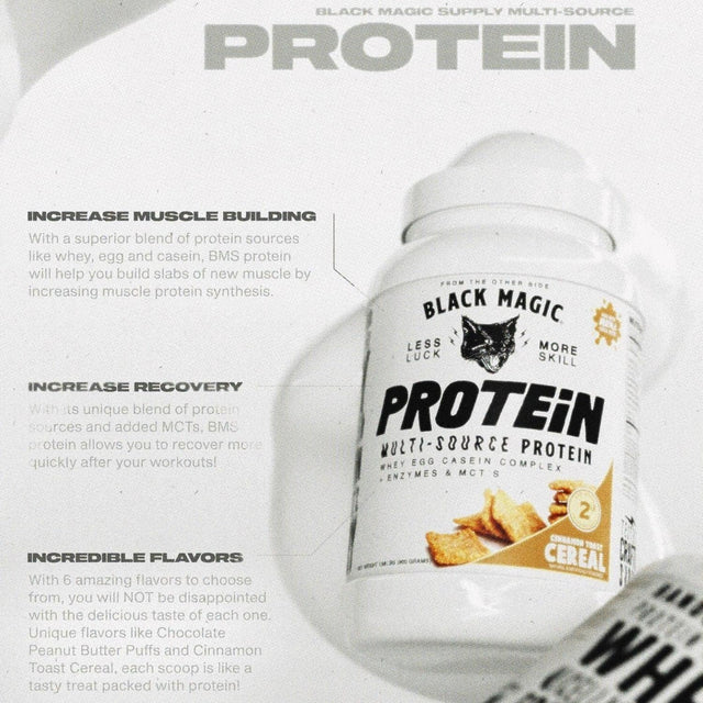 Black Magic Protein Powder Whey Egg Casein Complex + Enzymes & Mct'S Recovery 2Lbs Cinnamon Toast Cereal Flavor