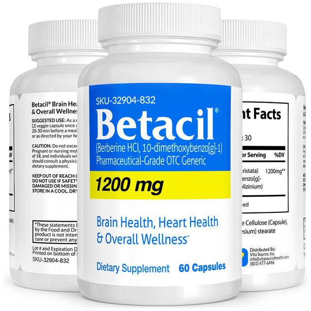 Betacil Pharmaceutical Grade OTC for Brain Health, Heart Health, & Overall Wellness, Natural Alternative Beta Blocker, Vitasource