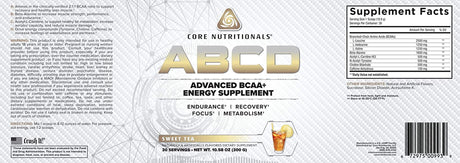 Core Nutritionals Platinum ABCD Advanced BCAA Energy Supplement, Improves Endurance, Recovery, and Focus 30 Servings (Sweet Tea)