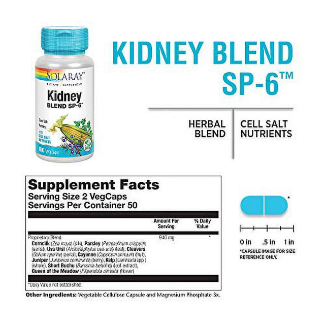 Solaray Kidney Blend SP-6 | Herbal Blend W/Cell Salt Nutrients to Help Support Healthy Kidney Function | Non-Gmo, Vegan (1 Pack)