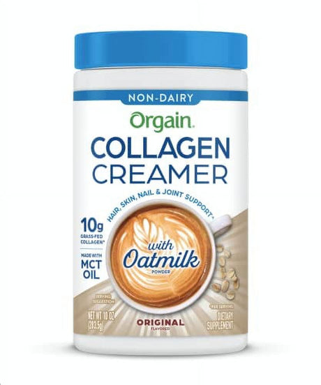 Orgain Collagen Creamer with Organic Oatmilk Powder, Original - 10G of Hydrolyzed Grass-Fed Collagen, 1G of Sugar, Made with MCT, Avocado, and Coconut Oil, No Dairy or Soy, Non-Gmo, 10 Oz