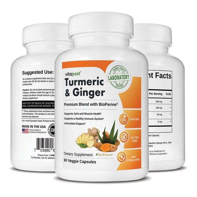 Vitapost Turmeric & Ginger Superfood Blend Supplement with Bioperine - 60 Capsules