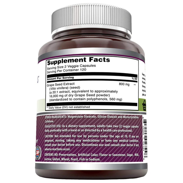 Amazing Formulas Grapeseed Extract 16000 Mg per Serving 240 Veggie Capsules - 20:1 Extract Equivalent to Approximately 16,000 Mg of Dry Grape Seed Powder(Non Gmo,Gluten Free)