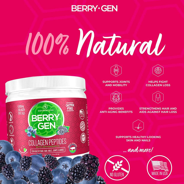 Berry Gen: Restore Collagen Powder with Antioxidants from Blackberry and Blueberry Extracts - 60 Servings - Natural Dual Action Formula - Supports Joints, Hair, Skin, and Nails - Made in the USA