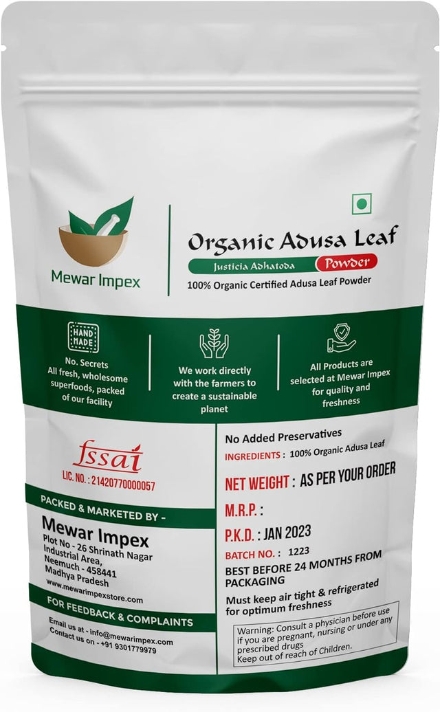 Adusa Leaf Powder (900 Gm) | Vasa Pure Leaves |Vasaka | Adhatoda Vasica | Adalodakam Leaves Herbal Powder