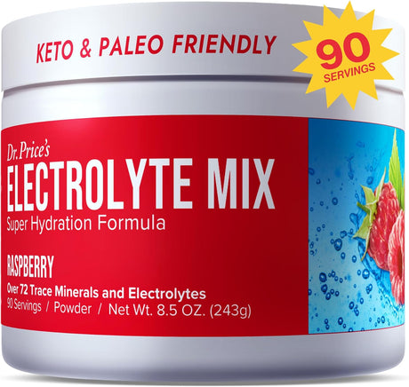 Electrolytes Powder No Sugar - Electrolyte Mix - Hydration Drink - Keto Electrolytes - Fasting Electrolytes - Water Enhancer, No Tablets, Non-Gmo, Gluten Free, Sports Drink - 90 Servings Raspberry