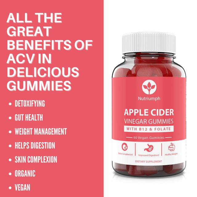 Nutriumph Apple Cider Vinegar Gummies - Detox & Weight Loss, Appetite Control & Suppressants for Women & Men - 60 Ct