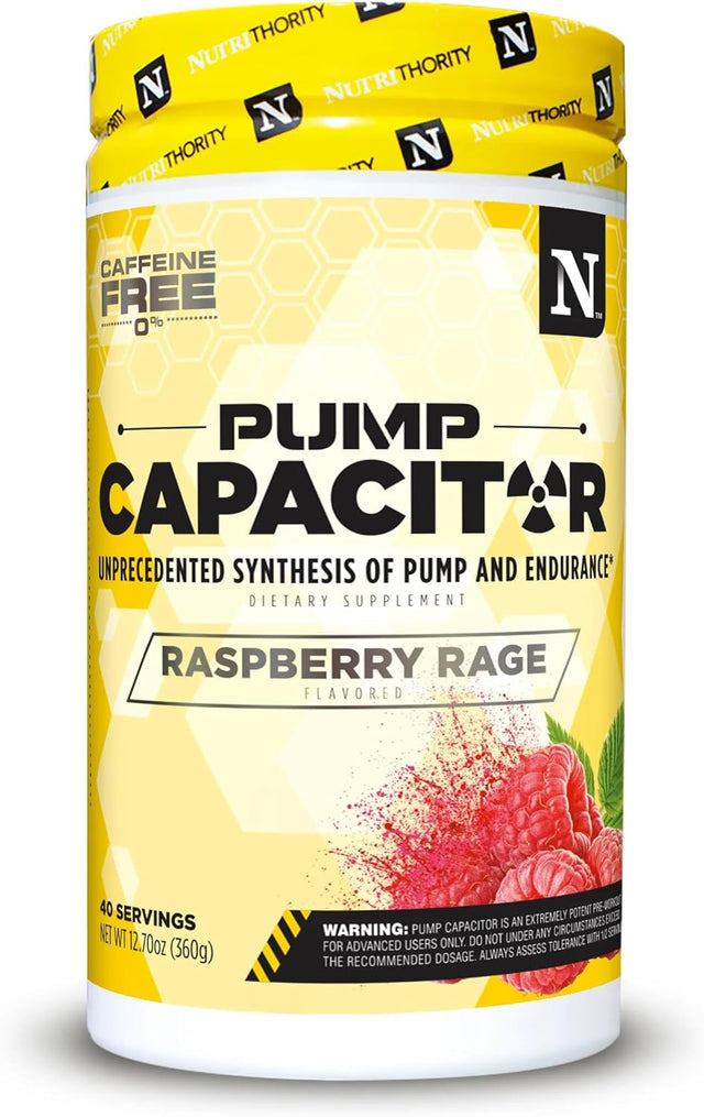 Pump Capacitor Non-Stimulant Sugar-Free Pre Workout for Men & Women, Raspberry Rage, 40 Servings - Nitric Oxide Booster, Intense Focus, Powerful Pumps & Strength Gains