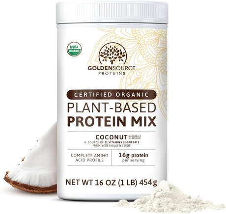 Goldensource Proteins, Coconut, Plant Based Protein Powder, Protein Mix, Protein Powder with 22 Vitamins & Minerals, 16G of Protein, & Complete Amino Acid Profile, Vegan Protein Powder