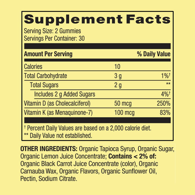 Spring Valley Non GMO K2 and D3 Vegetarian Gummies, Mixed Berry, 50 Mcg (2000 IU), 60 Count