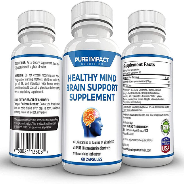 Pure Impact Nutrition Brain Supplement | Vitamin B-12 Supplement | 60 Capsules Brain Booster