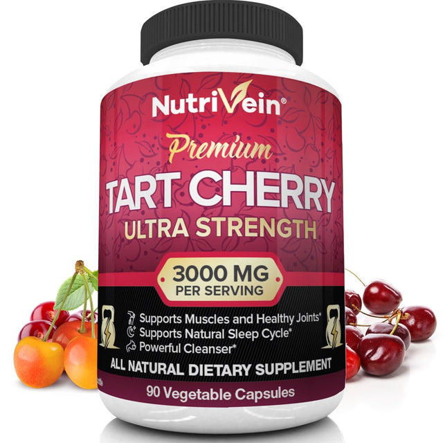 Nutrivein Tart Cherry Capsules 3000Mg - 90 Vegan Pills - Antioxidants, Flavonoids