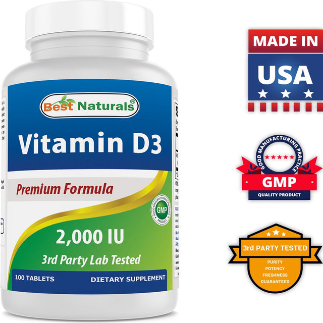 Best Naturals Vitamin D3 Supplement 50 Mcg (2,000 IU) 100 Tablets | Support Immune Health, Strong Bones and Teeth, & Muscle Function