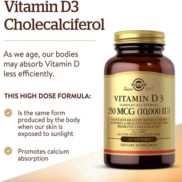 Solgar Vitamin D3 Cholecalciferol 10000 IU, 120 Softgels-3 Pack