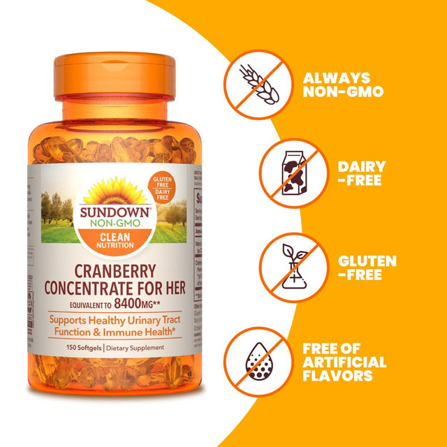 Sundown Cranberry Softgels, Cranberry Concentrate plus Vitamin D3, Supports Urinary Tract and Immune Health, 150 Softgels