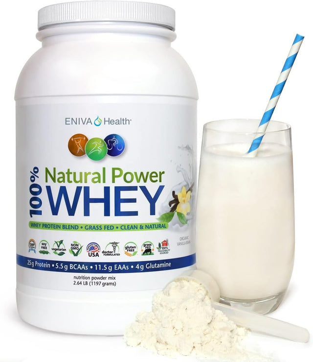 Eniva Natural Power 100% Grass Fed Whey Protein Powder, Organic Vanilla, Clean Protein,Keto, High Protein, Low Carb, Gluten Free Non GMO Soy Free, Whey (WPI) Isolate Primary, USA Made, 2.64 Lbs