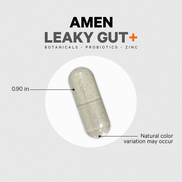 Amen Leaky Gut, L-Glutamine, Zinc, Turmeric, Licorice, Probiotic & Prebiotic Vegan Supplement, 90 Ct