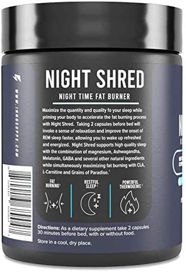 Innosupps Night Shred | Night Time Fat Burner and Natural Sleep Support | Ashwaganda, 5-HTP, CLA, Melatonin | Appetite Suppressant | Weight Loss Support (60 Vegetarian Capsules)