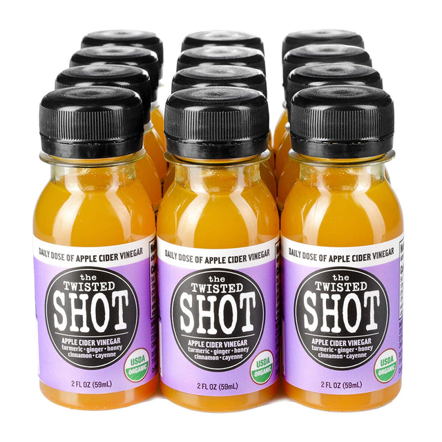 The Twisted Shot | Apple Cider Vinegar Shots with Turmeric, Ginger, Cinnamon, Honey & Cayenne | Wellness Drink | 100% USDA Certified Organic | Gut Health |Liquid, 12-Pack of 2Oz Shots