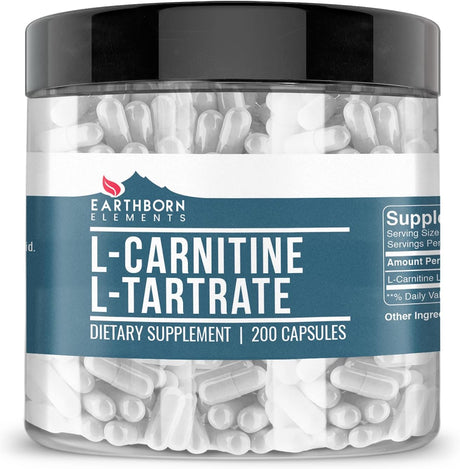 Earthborn Elements L-Carnitine Tartrate, 200 Capsules, No Magnesium or Rice Fillers, No Additives, Gluten-Free, Undiluted