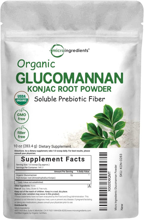 Organic Glucomannan Konjac Root Powder (Konjac Gel Powder), 10 Ounce, Soluble Fiber & Prebiotics, Great Cornstarch Substitute for Thickener, Supports Regularity & Healthy Weight Management, Keto Diet