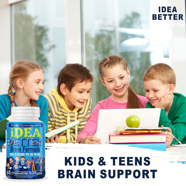 Idea Better Brain Focus Booster for Kids, Chewable Kids Vitamin, Multivitamin for Kids, Memory, Supports Focus, Clarity, Concentration, 60 Chewable Softgels by Celebrity Lifestyle