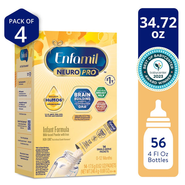 Enfamil Neuropro Baby Formula, Milk-Based Infant Nutrition, MFGM* 5-Year Benefit, Expert-Recommended Brain-Building Omega-3 DHA, Exclusive Humo6 Immune Blend, Non-Gmo, 17.6 G, ​56 Sachets