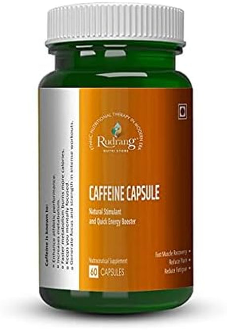 Rudrang Nutri Store Caffeine 200Mg Capsules | Supports Focus, Energy, Endurance – 60 Veg Capsules