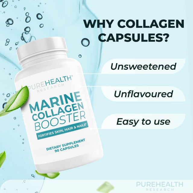 Marine Collagen and Hyaluronic Acid Supplements, Aloe Vera Leaf Gel and Vitamin E Collagen Peptides Pills by Purehealth Research